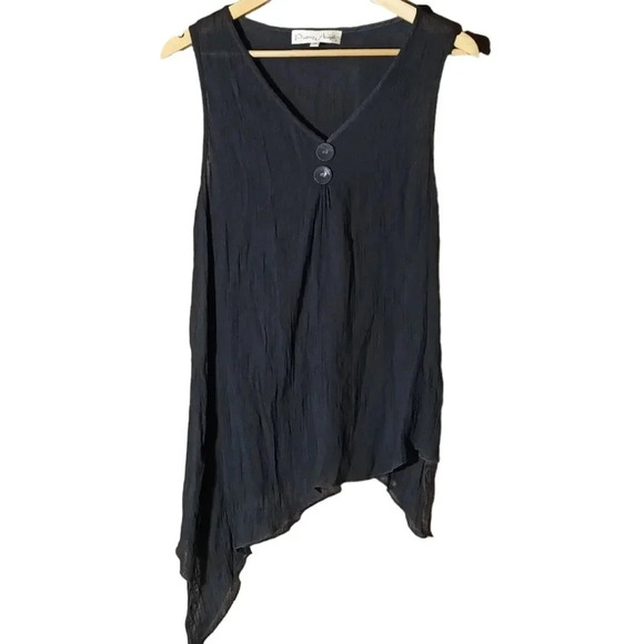 Pretty Angel Tops - Linen blend Pretty Angel gauzy crinkly handkerchief hem -v-neck gray tank small